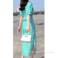 Women Casual Cotton Striped Dress with Belt